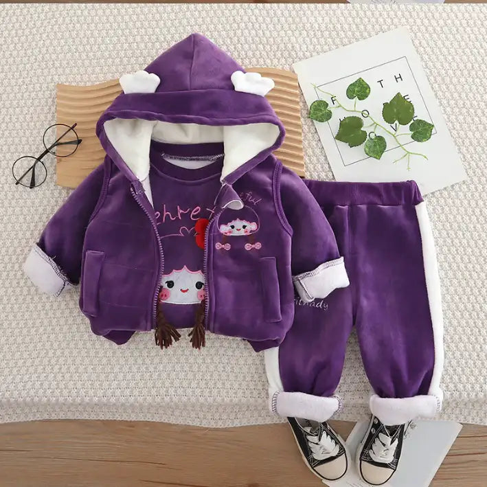 Girls 3-Piece Hoodie, Sweatshirt & Pants Set β Yellow, Pink, Purple (1-6 Years)